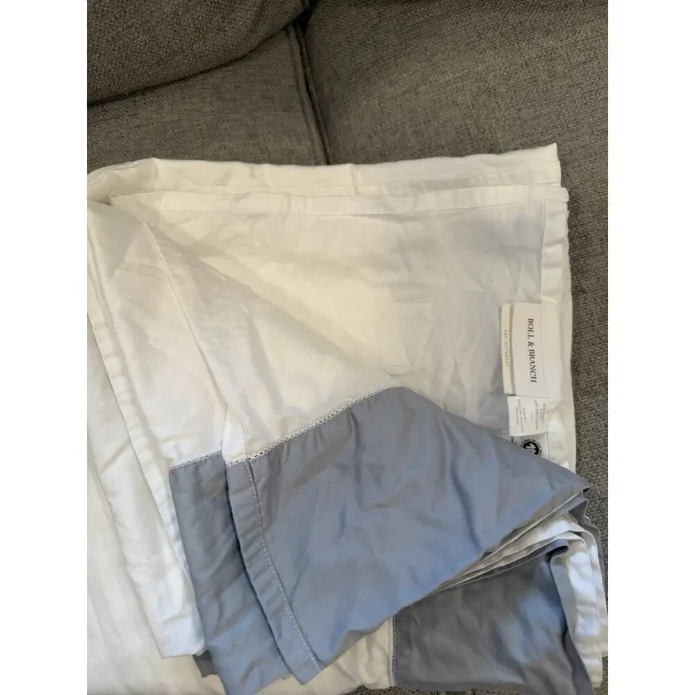 Boll & Branch Organic Cotton Top Sheet Only White Pewter Trim King NEW